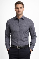                              NM h.u slim fit elasztikus ing - Acélkék mintás Slim, Smart fazon